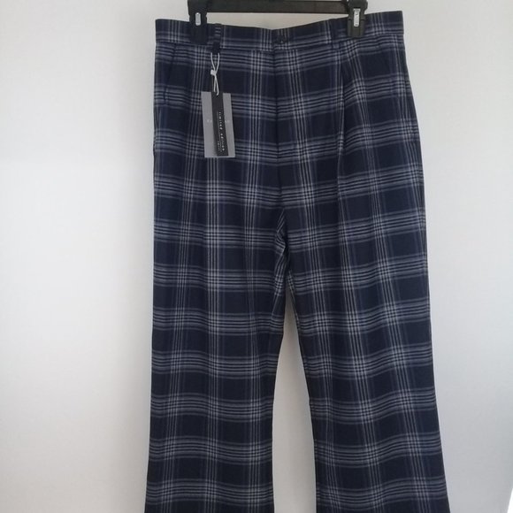 NEW ZARA MAN Blue Checked Pleated Trousers EU 40 US 31 - Picture 1 of 8